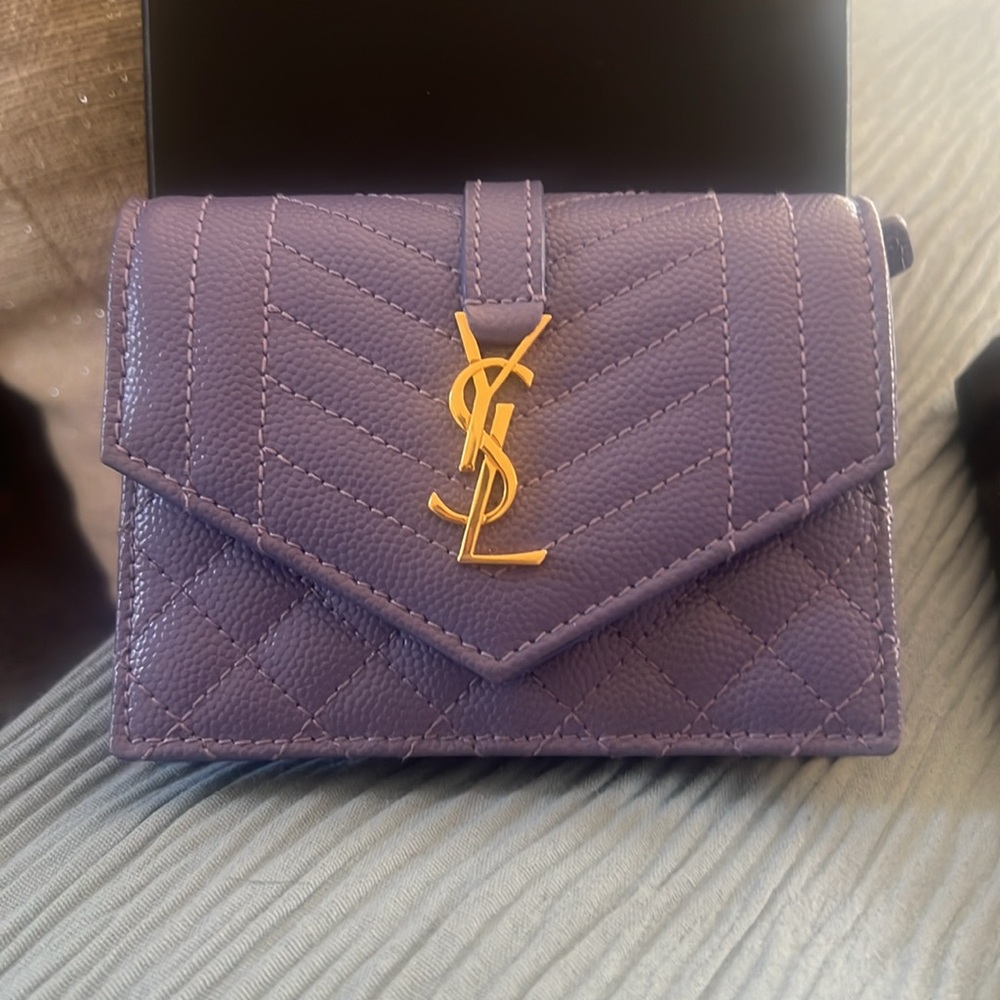 Authentic Saint Laurent Purple Quilted Leather Wallet - Picture 3 of 14